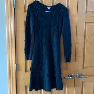 H&M Sweater Dress. MIDI length. Long sleeved. Pom Pom detail. Size 8. Black.